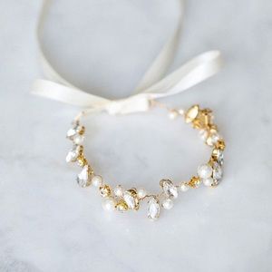 Boutique bridal bracelet: gold, rhinestone, pearl